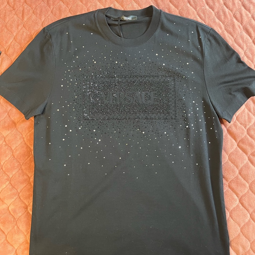 Versace Men's Black Embellished Logo T-Shirt